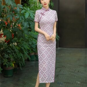 Women’s long slim-fit silk cheongsam mid-length daily wear