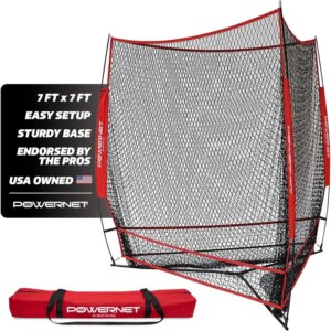 PowerNet Triple Threat Baseball Net, 3 Way 7′ x 7′ Batting, Hitting & Pitching Net Covers 147 Sq Ft, Softball Baseball Training