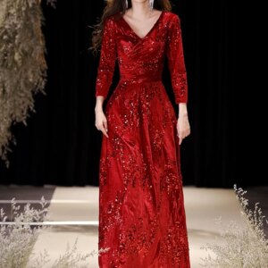 Wine Red Sequin Mother Of The Bride Dresses Elegant V-Neck A-Line Floor-Length Women Special Occasion Gowns