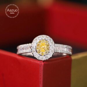 Aazuo Fine Jewelry Natural Yellow & White Diamonds Bugget 18K Pure Gold Oval Shape Rings Upscale Trendy Senior Party Hot Sell