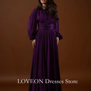 High Neck Puff Sleeves Formal Evening Dresses Beading Chiffon A-Line فساتين سهرة Customized Elegant Prom Growns Party Women