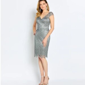 Customized Elegant Classical V-neck Cap Sleeves Knee Length Lace Prom Evening Dresses With Sexy Mother Of The Bride Gowns For W