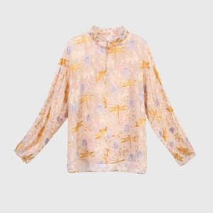 High Quality Women’s Clothing Spring and Summer New Chinese Style Stand Collar Printed Cut Silk Top Vintage Long Sleeve Shirt