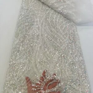 White African Beaded Lace Fabric 2025 High Quality Groom Nigerian Wedding Bridal Sequin Embroidery French For Wedding 5Ya W365-1