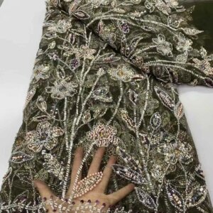 Luxury Sequins Lace Fabric 2025 High Quality French African Net Beaded Lace Fabric Nigerian Embroidery Fabric For Wedding Party