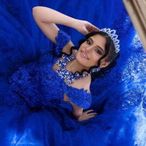 Customized Shiny royal blue Off Shoulder Quinceanera Dress sequin applique Lace flower ruffle Bow vestidos de 15 Quinceanera