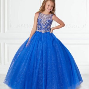 Royal Blue Girls Pageant Dresses Ball Gown Scoop Tulle Beaded Long Flower Girl Dresses Weddings Little Baby Kids Tutu Customized