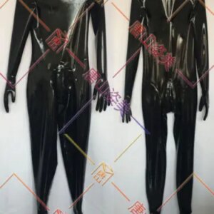 Black men latex catsuit with toes gloves zip hidden two sheath custom made
