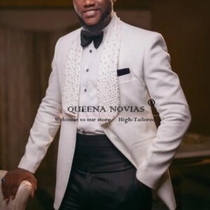 Luxury Groom Wear Wedding Suits Handmade Pearls Shawl Lapel Blazer Customized 2-Piece Man Banquet Dinner Party Men’s Tuxedo 2025