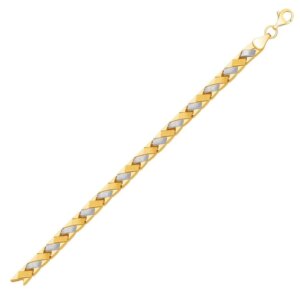 14k TwoTone Gold Fancy Weave Bracelet with Contrasting Finish