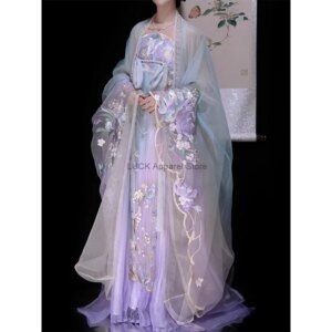 Colorful Blue Purple Embroidered Fairy Dress Women Hanfu Dress Luxury Han Style Dresses