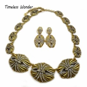 Timeless Wonder Retro Zircon Geo Pave Necklace N Button Earrings for Women Designer Fine Jewelry Set Rare Trendy Cute 7524