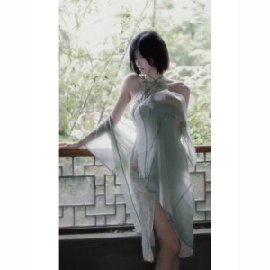Han Elements Retro Style Ancient Chinese Clothing Dress Young Girl Halter Cheongsam Suit Female Summer