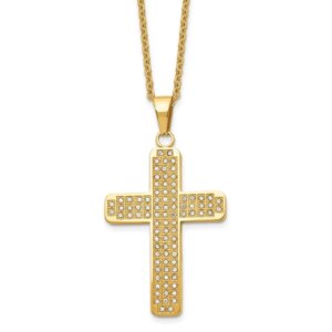 Chisel Stainless Steel Polished Yellow IPplated with CZ Cross Pendant on a 22 inch Cable Chain Necklace