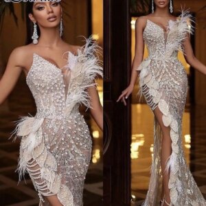 New Fashion Celebrity Dresses Luxury Women Mermaid Special Cat Walk Coutures Sweetheart Pearls Evening Gowns Vestidos De Gala