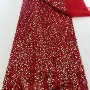 Red Luxury African Tulle Laces Latest Handmade Beads Lace Fabric High Quality Nigerian Tulle Net Lace Embroidery Bride Lace