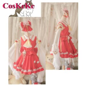CosKeKe [Customized] Hakurei Reimu Cosplay Anime Game Touhou Project Costume Gorgeous Sweet Red Skirt Party Role Play Clothing