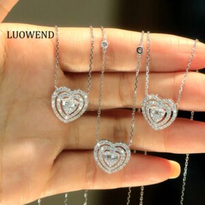 LUOWEND 100% 18K White Gold Necklace Romantic Heart Shape 0.70carat Real Natural Diamond Necklace for Women Engagement Jewelry