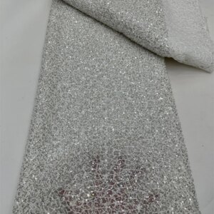 Luxury Hand Beaded Lace Fabric Bridal Fabric High-end Wedding Fabrics French Nigerian Sequins Beads Embroidered on Tulle 5 Yards