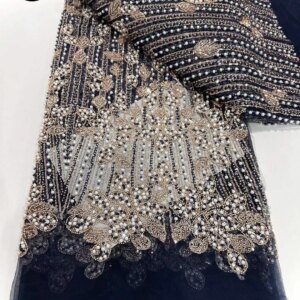 Luxury African Heavy Bead 2025 High Quality French Sequin Tulle Lace Fabric Nigerian Bride Lace Fabric Wedding Gown Sewing