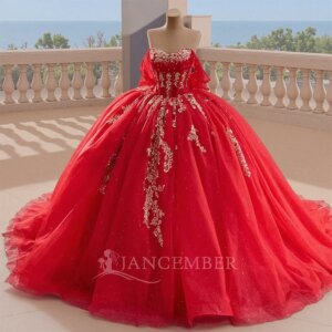 Red Shinny Bow 15 Dress Quinceanera 2025 Beaded Off The Shoulder Ball Gown Quince Dress Formal Occasion Gowns Customized