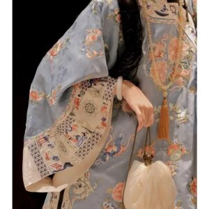 New Chinese Style Hanfu Heavy Industry Blue Floral Dress High-End Beautiful