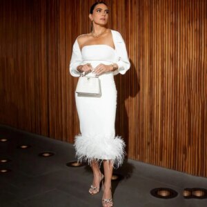 White Prom Dresses For Wedding Banquet Women vestidos de fiesta elegantes 2024 Feathers Arabic Customized Formal Evening Dress