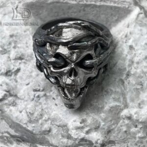 925 Sterling Silver Skull Ring, Gothic Rattan Skull Ring, Tribal Ring, Gift for Him – Handmade