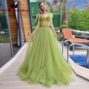 Graceful A Line Spaghetti Strap Prom Dresses Sweetheart Illusion Tulle Beaded Evening Formal Party Gowns فستان حفلة مCustom D38C