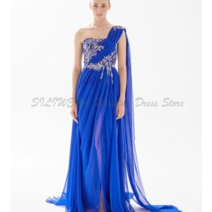 Exquisite Evening Dresses Women A Line Alliques One Shoulder Sleeveless Floor Length Celebrity Banquet Party Prom Female Gowns