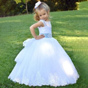 Simple Lace Appliques Sleeveless Wedding Flower Girl Dress Full Ball Girls Pageant Gown First Communion Birthday Dress 2024