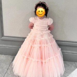Gardenwed Puffy Girl Gown Flower Girl Dress Tulle Pink Wedding Party Dresses Cute Baby Girl Dress Princess Dress Little Bridal
