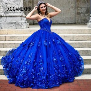 Customized Yellow/Blue Quinceanera Dresses 2025 Sweetheart 3D Floral Ball Gown Vestidos De 15 Años Sweet 16 Dress Prom Party