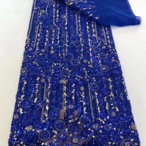 Royal Blue Lace Fabric Nigerian Fabric African Heavy Beaded 2025 High Quality Nigerian Sequin With Pearl Lace For Wedding W559-1
