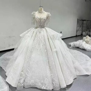 свадебное платье 2025 Half Sleeves Square Collar Beading Crystal Ball Gown Wedding Dress Keyhole Back Lace Long Bridal Dress