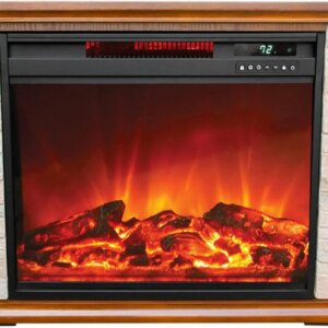 1500 Watt Electric Infrared Quartz Fireplace Heater for Indoor Use with 3 Heating Elements and Remote, Faux Stone & Oak Wood