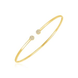 14k Yellow Gold High Polish Diamond Cluster Bangle 2mm