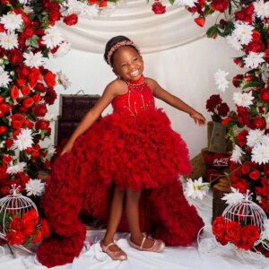 Red High Low Kids Birthday Party Dresses Customized Beading High Neck Flower Girl Dresses for Wedding Baby Girls Prom Gowns