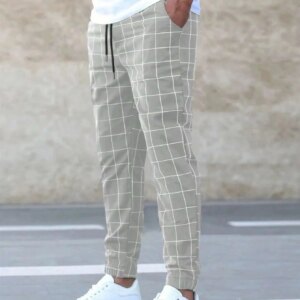 Street trendy pants, checkered casual pants, fashionable men’s casual pants