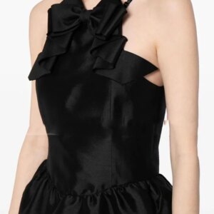 Concert Costumes Exquisite Black Satin Ruched Bow Women’s Evening Gowns Mini A-line Spaghetti strap Bespoke Occasion Gown