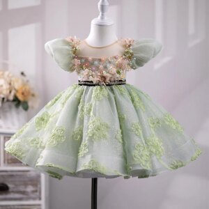 Toddler Kid Xmas Prom Dresses for Girl Chic Appliques Beading Wedding Party Princess Dress Lace Tulle Costume With Bow Ball Gown