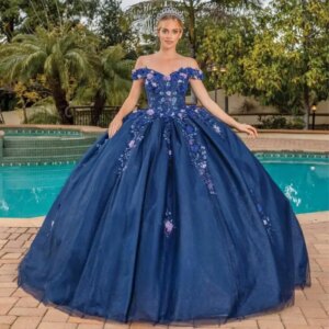 Customized Blue Charming Quinceanera Dresses for Girls Appliques Off the Shoulder Pleat Ceremony Vestidos De 15 Anos