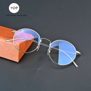 Retro Trend Full-frame Women Glasses with Small Round Frames Fashionable Precious Metal S800 Silver Suitable for Men with Myopia