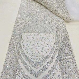 African Beads Lace Fabric 2024 High Quality Lace Nigerian Sequins Groom Lace Fabric French Laces Fabrics For Party Dress Sewing