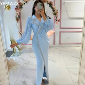 Customized Party Dress Occasion Prom Gown Evening Formal YPMWZX V-neck Column Floor Length Skirts Bead Pearl Bespoke Dr