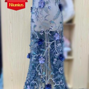 2025 Latest Elegant Best Quality Luxrious Soft 3D Applique Mesh Lace With Stones Fabric For Wedding Evening Dresses NN52658_R