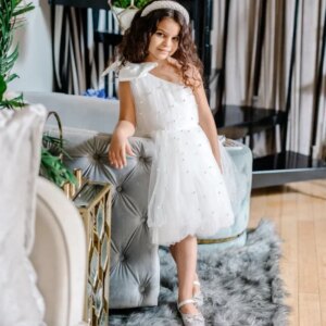 Tulle Flower Girl Dresses Pearls Skirt With Bow Single Shoulder Sleeveless For Wedding Birthday First Communion Gowns White