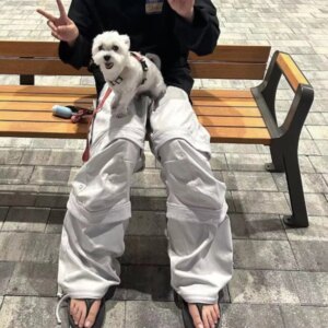 Profile Stitching White Multi-Pocket Washed Wax Casual Pants Techwear Overalls Trousers