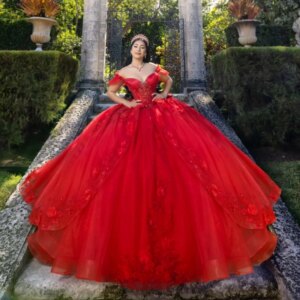 Red Princess Quinceanera Dresses Off Shoulder Applique Flower Beads Bow Tull Sweet 16 Dress Ball Gown Vestidos 15 De Anos