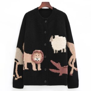 100% pure cashmere sweater for women Autumn/Winter High-grade loose-thickened Zoo Europe Station short sweater knitted cardigan